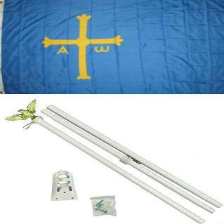 3x5 Asturias Spain Victory Cross Flag White Pole Kit Set 3x5 BEST Garden Outdor Decor polyester material FLAG PREMIUM Vivid Color and UV Fade Resistant