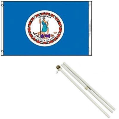3x5 State of Virginia Flag White Pole Kit Gold Ball Top 3x5 BEST Garden Outdor Decor polyester material FLAG PREMIUM Vivid Color and UV Fade Resistant