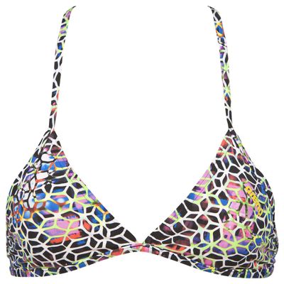 ARENA Women's Rule Breaker Feel Triangle MaxLife Bikini Top, Black Multi-Yellow Star, XX-Small, Mosaic