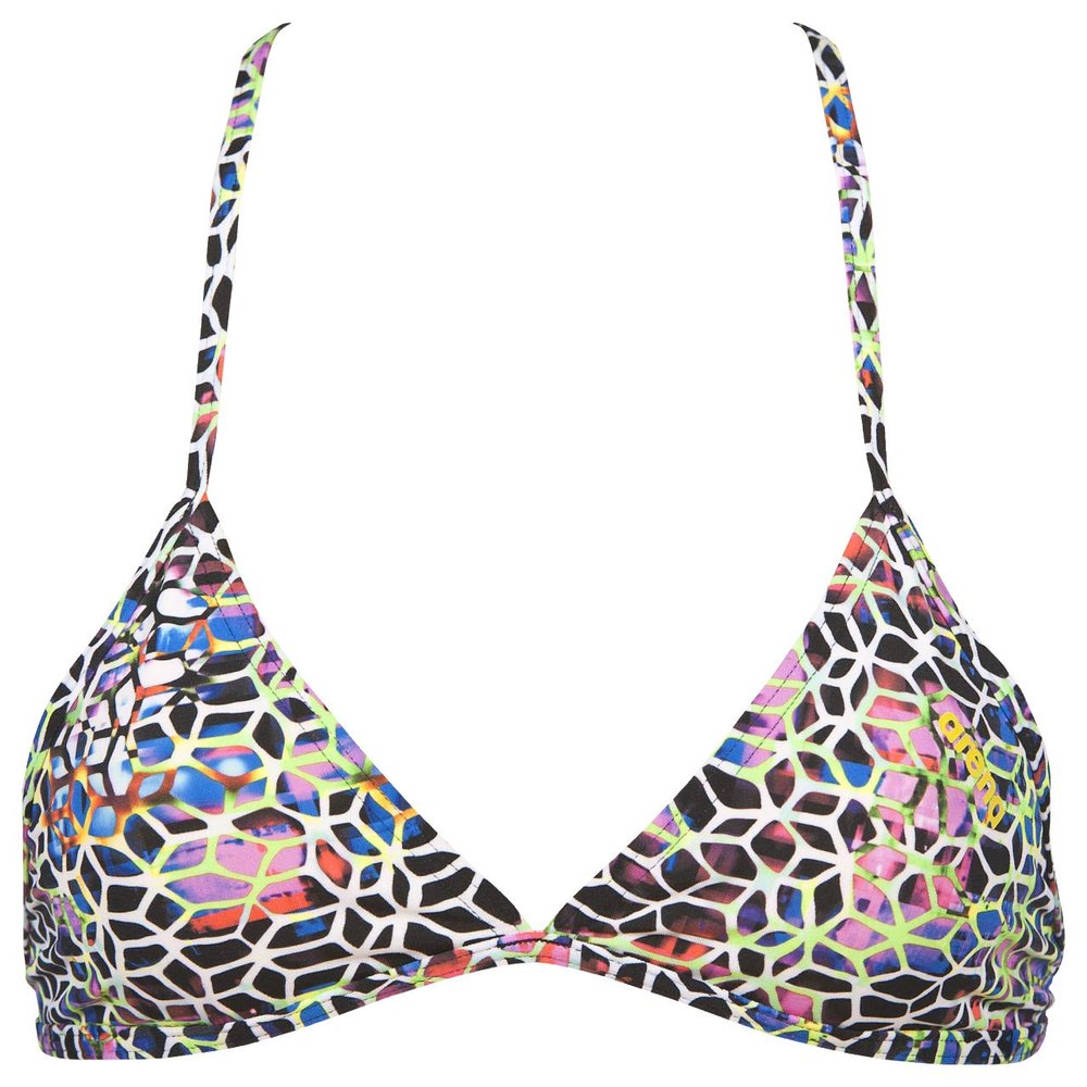 ARENA Women's Rule Breaker Feel Triangle MaxLife Bikini Top, Black Multi-Yellow Star, XX-Small, Mosaic