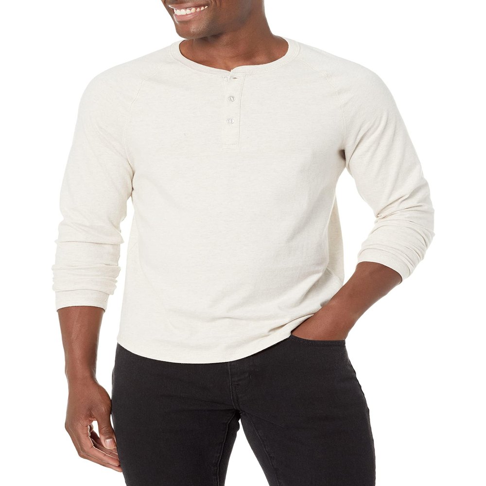 Amazon Essentials Men's Slim-Fit Long-Sleeve Henley Shirt, Oatmeal Heather, X-Large