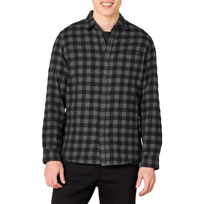 Amazon Essentials Men's Flannel Shirts Long Sleeve, Slim-Fit Button Down Plaid, Black Charcoal Buffalo Plaid, Small