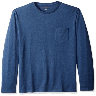 Amazon Essentials Men's Regular-Fit Crewneck T-Shirts, Long-Sleeve, Blue Heather, Size X-Large, With Pocket