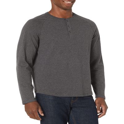 Amazon Essentials Long Sleeve Shirt for Men, Regular-Fit Henley, Available in Big & Tall, Charcoal Heather, Large