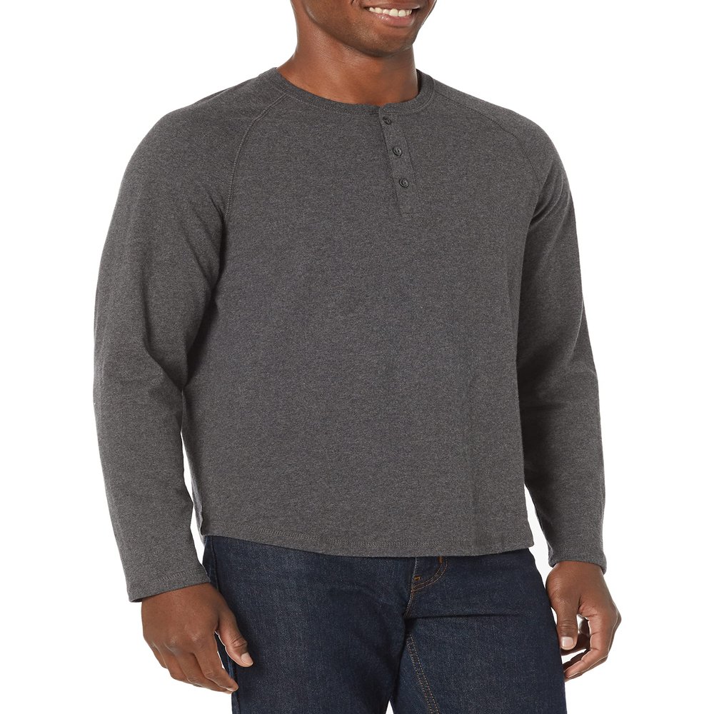Amazon Essentials Long Sleeve Shirt for Men, Regular-Fit Henley, Available in Big & Tall, Charcoal Heather, Large
