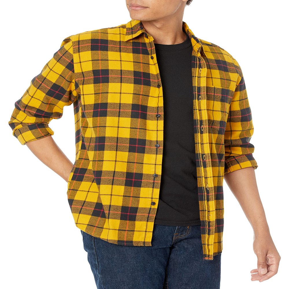 Amazon Essentials Men's Long-Sleeve Flannel Shirt, Yellow Plaid, X-Large