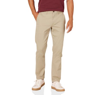 Amazon Essentials Men's Slim-Fit Casual Stretch Chino Pant, Khaki Brown, 32W x 34L