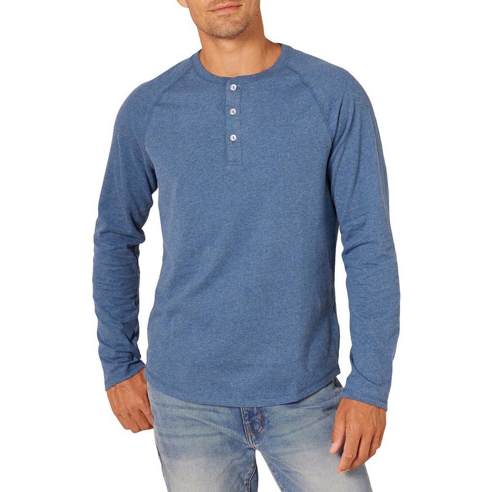 Amazon Essentials Men's Slim-Fit Long-Sleeve Henley Shirt, Blue Heather, XX-Large