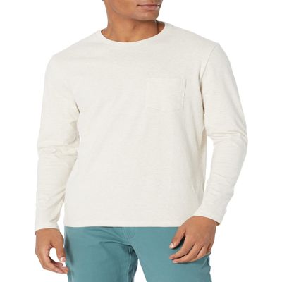 Amazon Essentials Slim-Fit Long Sleeve Shirt for Men, Pocket and No Pocket Styles, Small, Oatmeal Heather