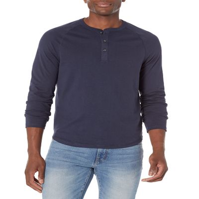 Amazon Essentials Men's Slim-Fit Long-Sleeve Henley Shirt, Navy, Large