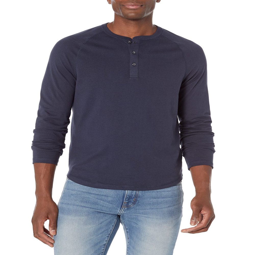 Amazon Essentials Men's Slim-Fit Long-Sleeve Henley Shirt, Navy, Large
