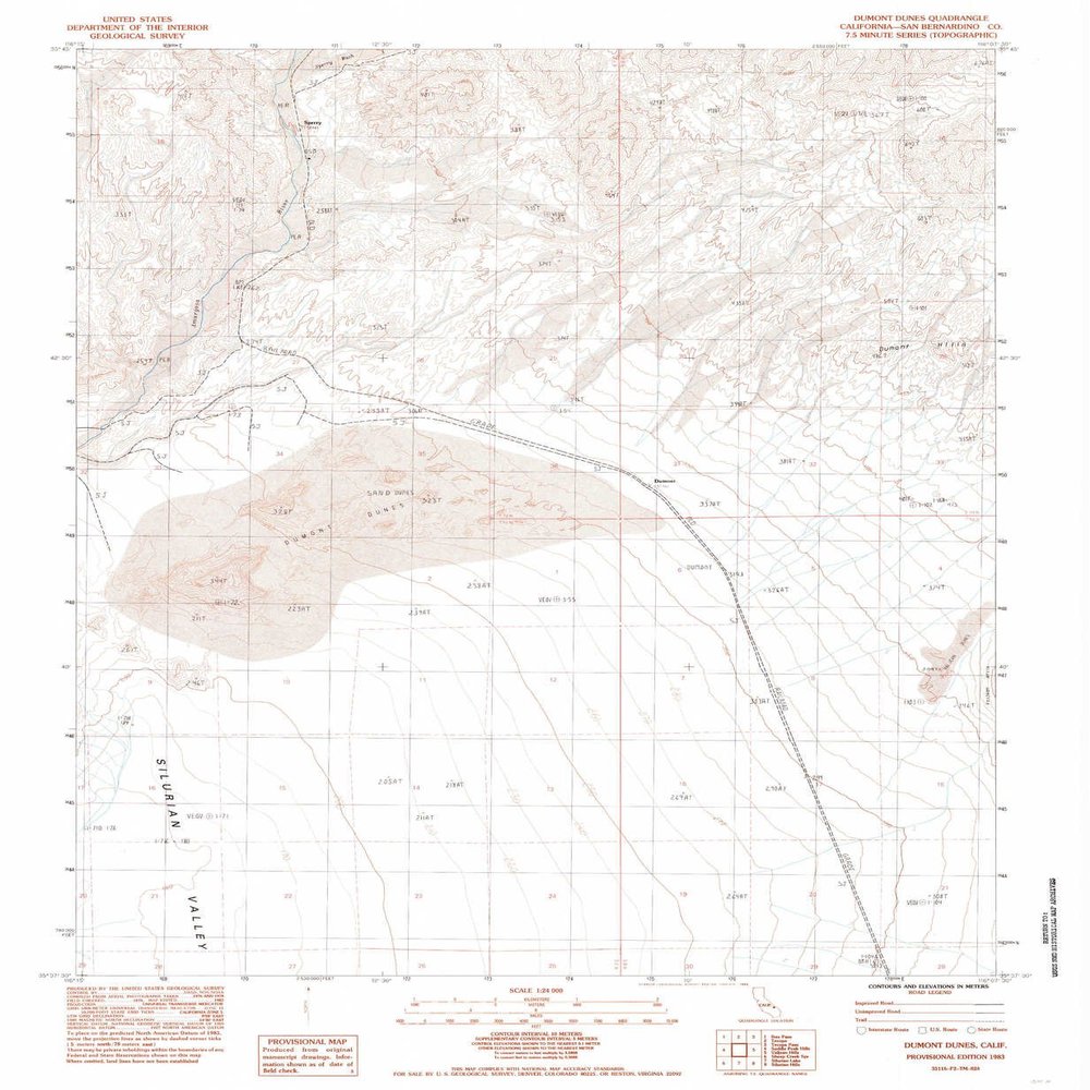 YellowMaps Dumont Dunes CA topo map, 1:24000 Scale, 7.5 X 7.5 Minute, Historical, 1983, Updated 1985, 26.8 x 22 in - Tyvek