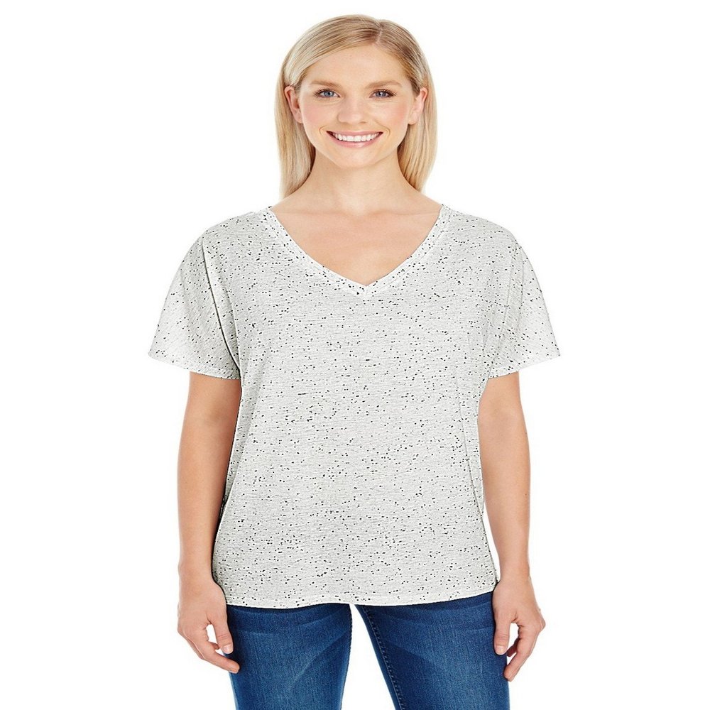 Threadfast Apparel 203FV Ladies Flowy V-Neck Tee Cream Fleck Medium