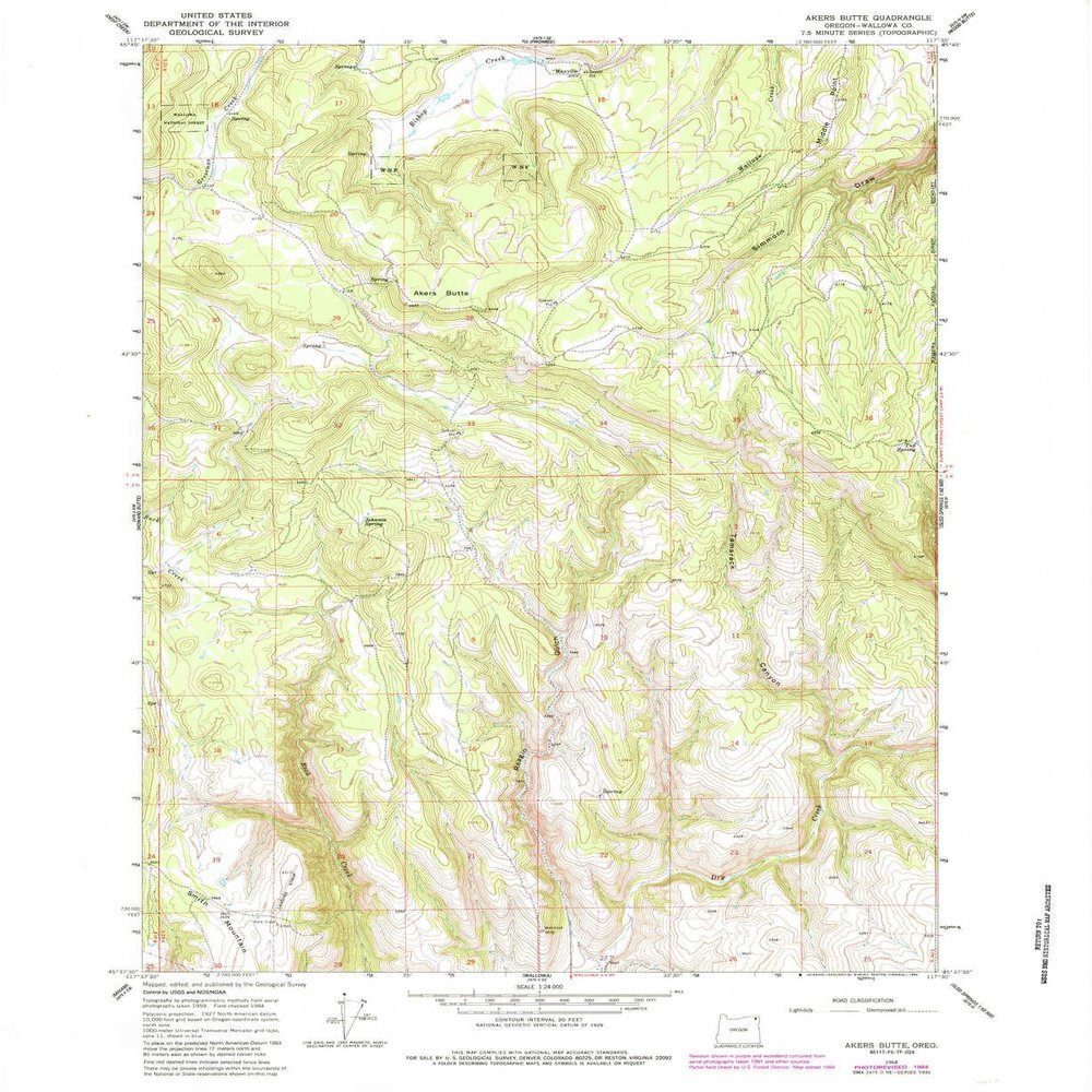 YellowMaps Akers Butte OR topo map, 1:24000 Scale, 7.5 X 7.5 Minute, Historical, 1984, Updated 1985, 26.8 x 21.9 in - Tyvek