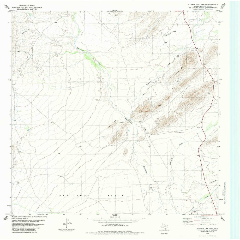 YellowMaps Maravillas Gap TX topo map, 1:24000 Scale, 7.5 X 7.5 Minute, Historical, 1983, Updated 1984, 27.2 x 23.2 in - Tyvek