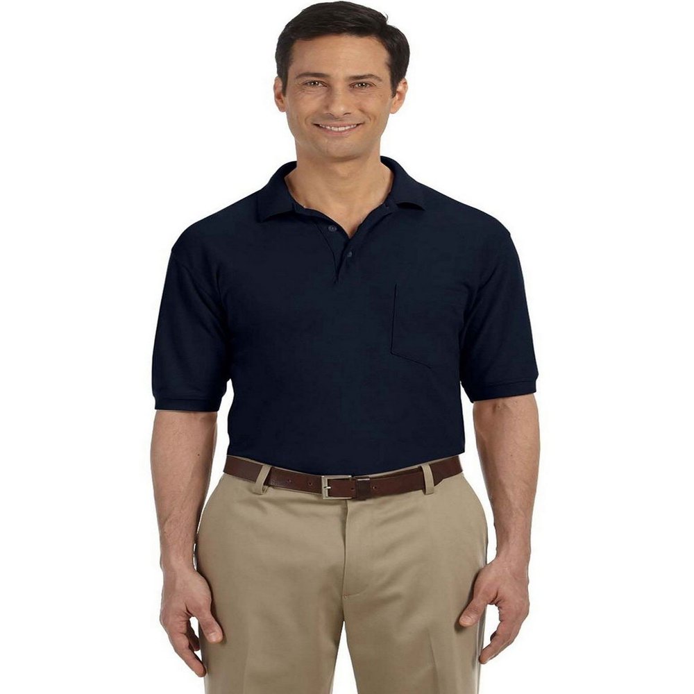 Harriton M265P Mens Easy Blend Polo with Pocket Navy Large