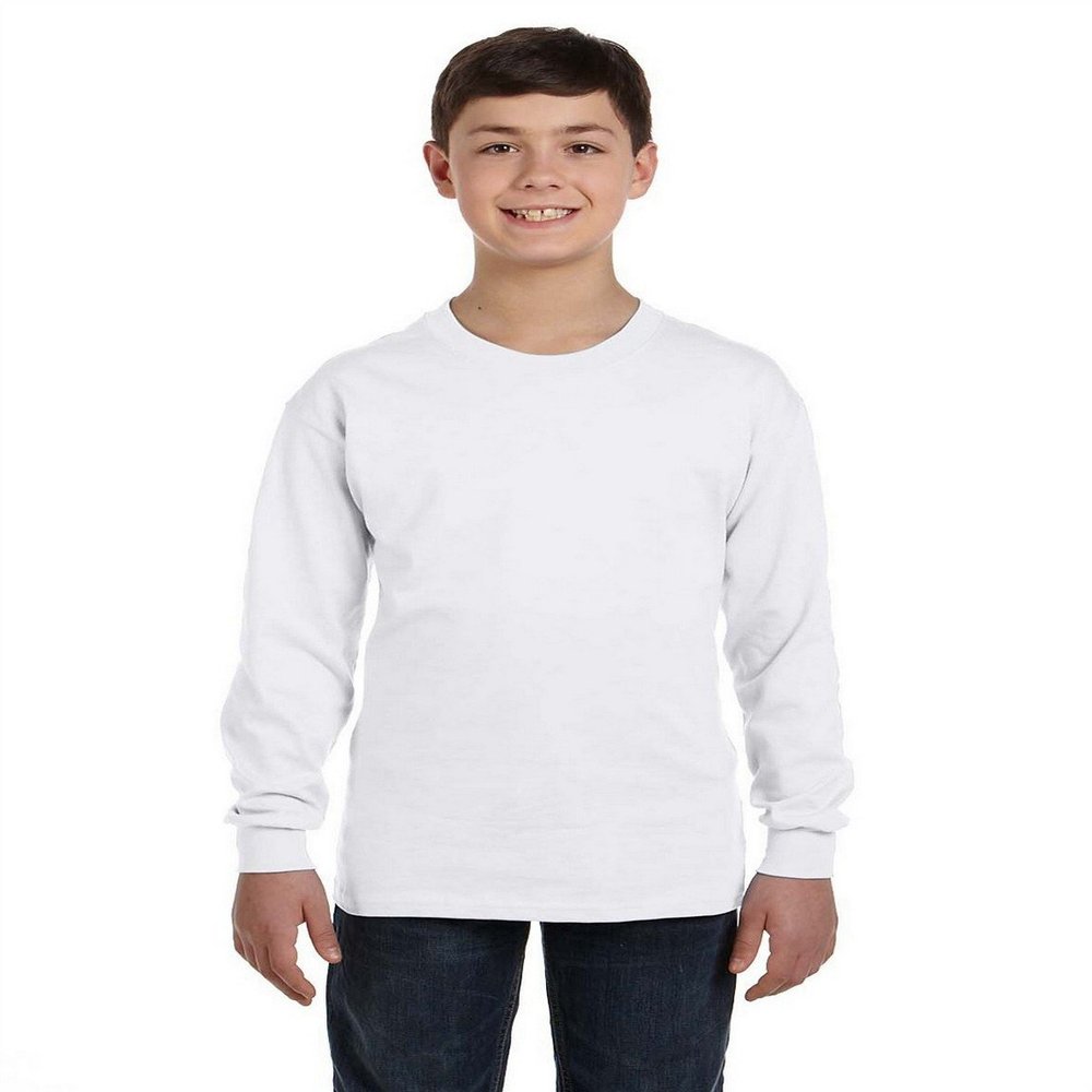 Fashion Gildan 5400B Youth 100% Cotton L Sleeve Tee White Small