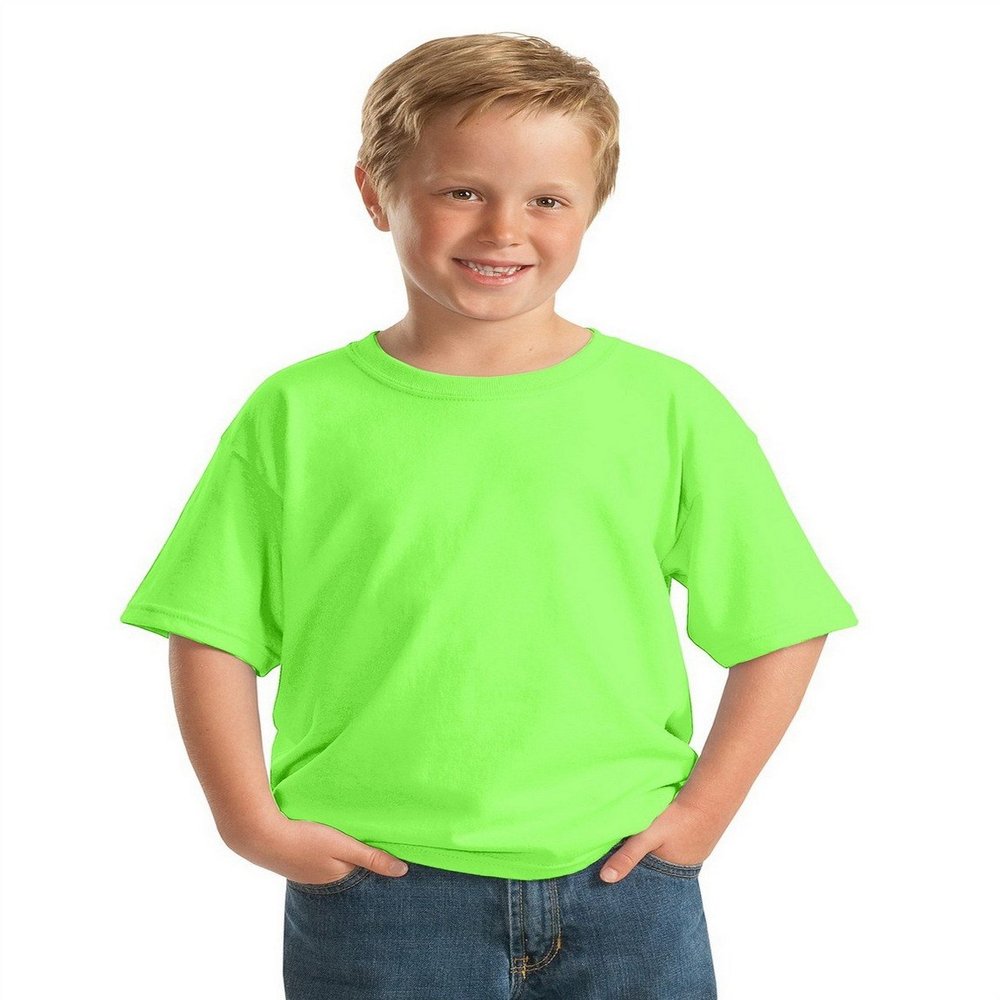 Fashion Gildan 5000B Youth 100% Cotton Tee Neon Green Small