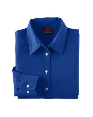Harriton M600W Ladies L-Sleeve Oxford French Blue Medium