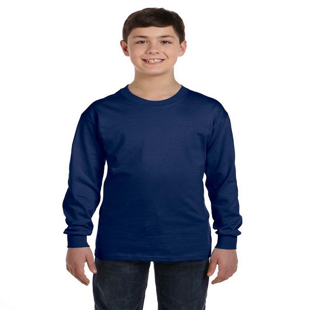 Fashion Gildan 5400B Youth 100% Cotton L Sleeve Tee Navy Small