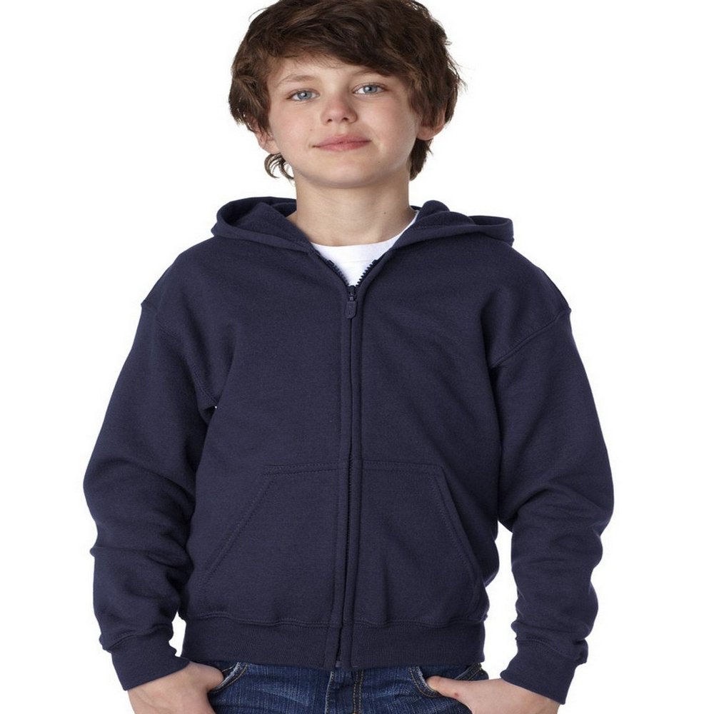 Fashion Gildan 18600B Youth Zip Hood Navy Large