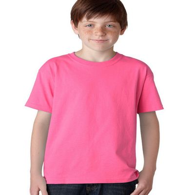 Fashion Gildan 5000B Youth 100% Cotton Tee Safety Pink X-Large