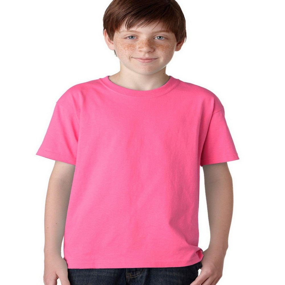 Fashion Gildan 5000B Youth 100% Cotton Tee Safety Pink X-Large
