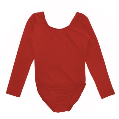 Sookie Active Basic Long Sleeve Leotard (RED, Youth 4-6)