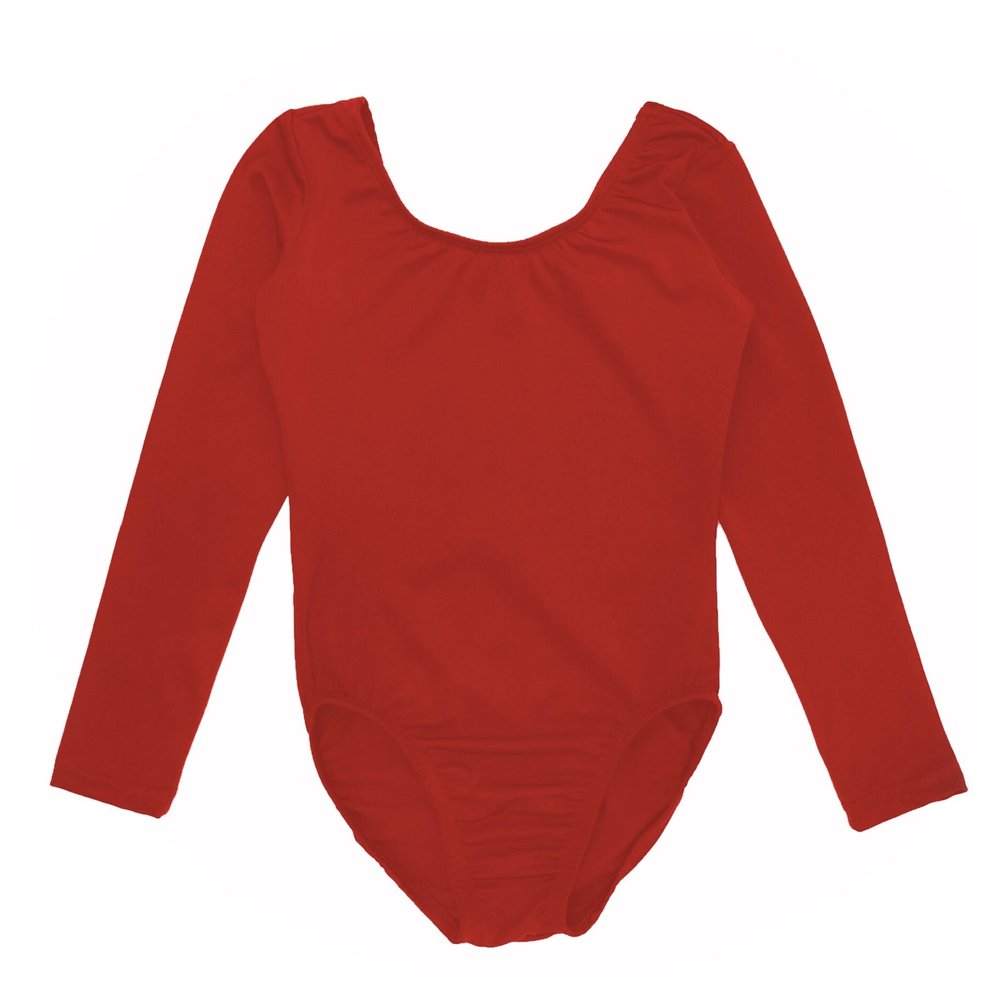 Sookie Active Basic Long Sleeve Leotard (RED, Youth 4-6)
