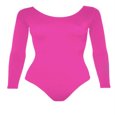 Sookie Active Basic Long Sleeve Leotard (HOT PINK, Ladies X-Large)