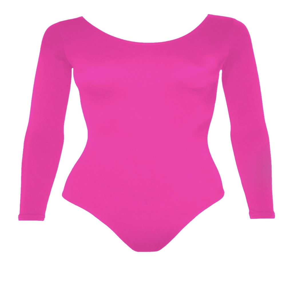Sookie Active Basic Long Sleeve Leotard (HOT PINK, Ladies X-Large)
