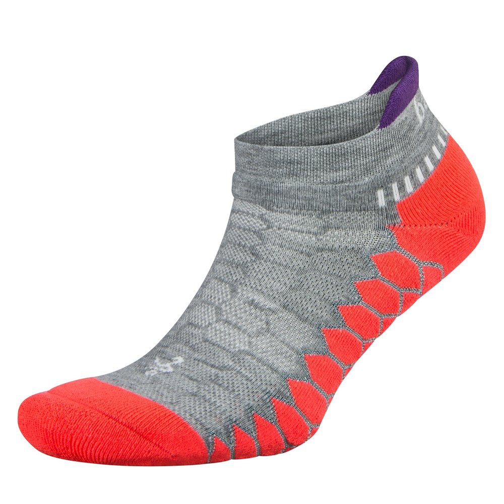 Balega Silver Compression Fit Performance No Show Athletic Running Socks for Men and Women (1 Pair), Grey/Neon Coral, Small