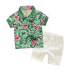 Baby Boy Suit Short Sleeve Flower T-Shirt with Elastic Waist White Hot Holes Shorts Clothes Set view 1