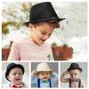 Queenbox Child Linen Fedora Hat Boy Girl Jazz Cap Kids Straw Sun Cowboy Hat Black view 3