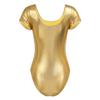 FEESHOW Women's Long Sleeve Shiny Metallic Gymnastics Dance Leotard Gold (Short Sleeve) Medium view 4