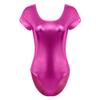 FEESHOW Women's Long Sleeve Shiny Metallic Gymnastics Dance Leotard Rose (Short Sleeve) Medium view 1