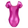 FEESHOW Women's Long Sleeve Shiny Metallic Gymnastics Dance Leotard Rose (Short Sleeve) Medium view 4