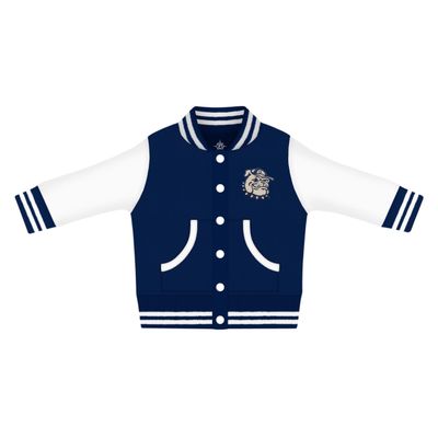 Creative Knitwear College Baby Letterman Varsity Jacket - Georgetown Smiling Bulldog Logo - Navy - 2T