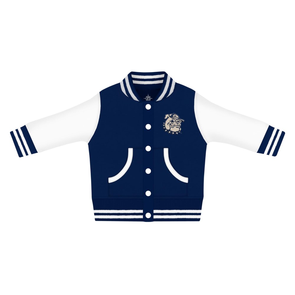 Creative Knitwear College Baby Letterman Varsity Jacket - Georgetown Smiling Bulldog Logo - Navy - 2T