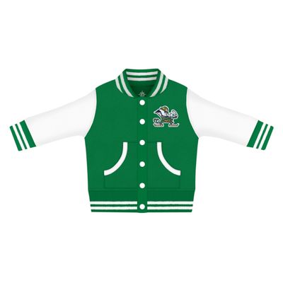 Creative Knitwear College Baby Letterman Varsity Jacket - Notre Dame Leprechaun Logo - Kelly - 24 Months