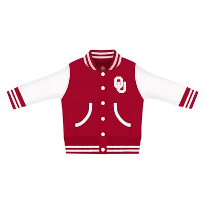 Creative Knitwear College Baby NCAA Officially Licensed Letterman Varsity Jacket - Oklahoma Logo - Crimson - 3-6 Months