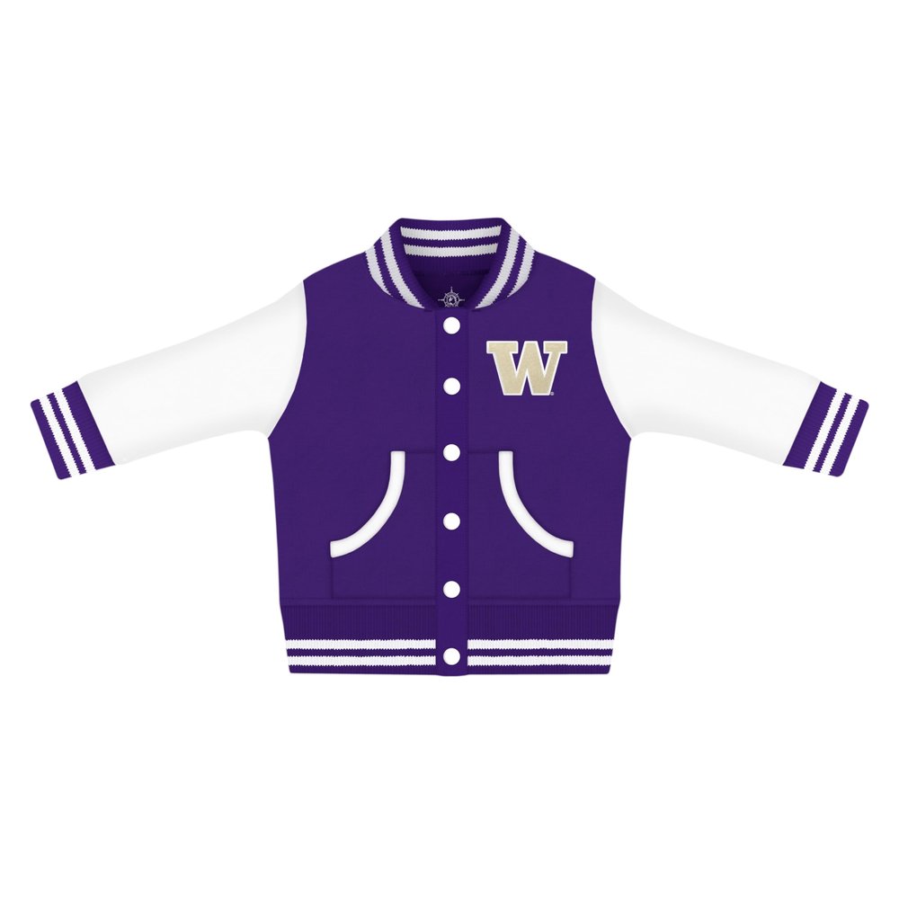 Creative Knitwear College Baby NCAA Officially Licensed Letterman Varsity Jacket - Washington Logo - Purple - 4T