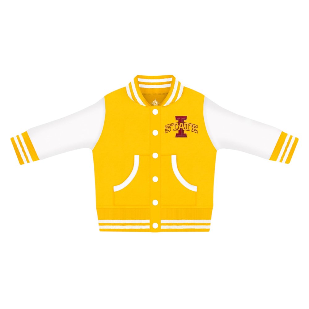 Creative Knitwear College Baby NCAA Officially Licensed Letterman Varsity Jacket - Iowa State Logo - Gold - 18 Months