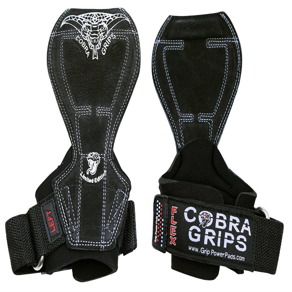 Cobra Grips Flex Model Weight Lifting Gloves Heavy Duty Straps Alternative Power Lifting Hooks Best for Deadlifts with Padded Wrist Wrap Support Bodybuilding (Medium, Black Leather)
