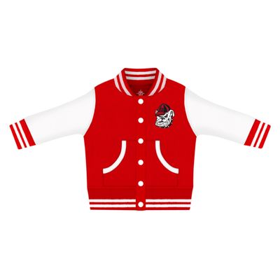 Creative Knitwear College Baby NCAA Officially Licensed Letterman Varsity Jacket - Georgia Bulldog Head Logo - Red - 0-3 Months