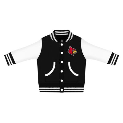 Creative Knitwear College Baby NCAA Officially Licensed Letterman Varsity Jacket - Louisville Logo - Black - 2T