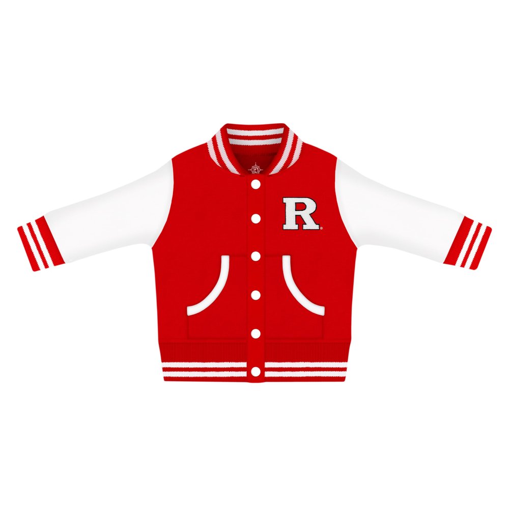 Creative Knitwear College Baby NCAA Officially Licensed Letterman Varsity Jacket - Rutgers Logo - Red - 4T