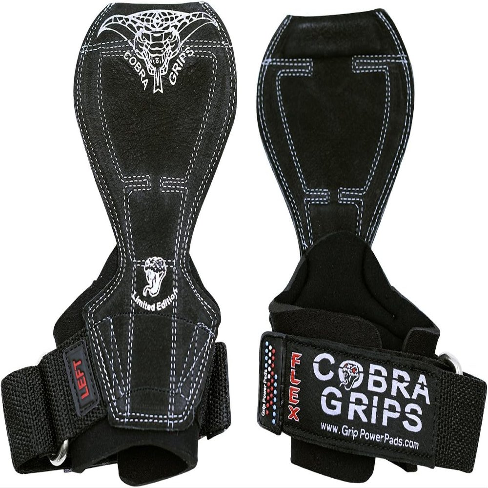 2018 Cobra Grips Flex Model Weight Lifting Gloves Heavy Duty Straps Alternative Power Lifting Hooks Best for Deadlifts with Padded Wrist Wrap Support Bodybuilding (Small, Black Leather)