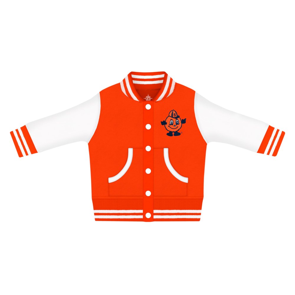 Creative Knitwear College Baby Letterman Varsity Jacket - Syracuse Otto Mascot Logo - Orange - 12 Months
