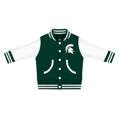 Creative Knitwear College Baby NCAA Officially Licensed Letterman Varsity Jacket - Michigan State Logo - Hunter - 2T